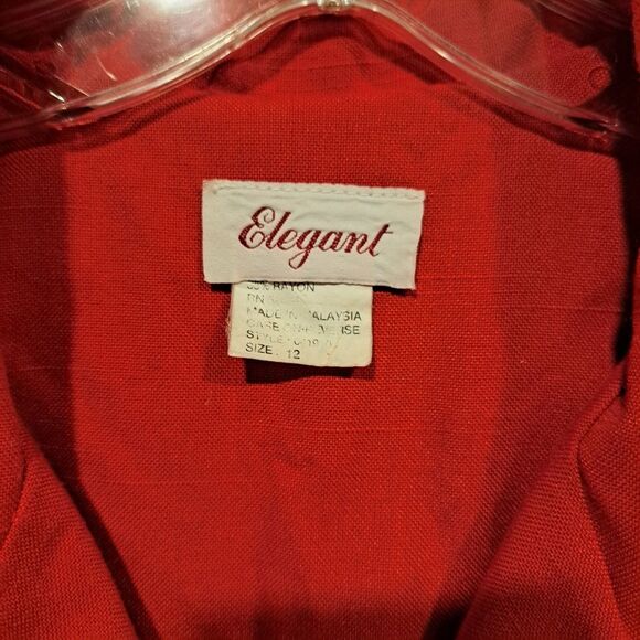 Elegant Vintage 90s Red Blouse Pearl Buttons Collared Shirt Jacket Shacket sz 12 - Picture 2 of 11